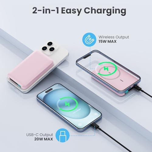 Ultra-Slim Magnetic Portable Charger 10800 m Ah Power Bank with LCD Display – Fast 20 W PD USB-C Input/Output, Wireless Charging for Mag Safe-Compatible i Phones Including 16/15/14/13 Series – Lightweight Travel Essential for On-the-Go Power