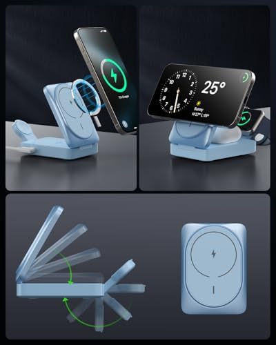 3-in-1 Qi2 Certified Wireless Charging Station – 15 W Fast Magnetic Charger for i Phone 16/15/14/13/12, Apple Watch, Air Pods – Foldable Design with 30 W USB-C Adapter for Ultimate Compatibility and Efficiency – Elevate Your Charging Experience with Enhanced Safety Features and Versatile Viewing Angles
