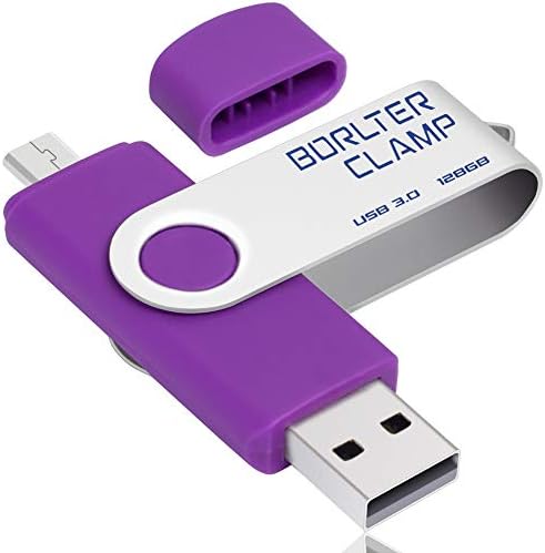 Borlter Clamp 128 GB USB 3.0 Flash Drive – Dual Port OTG Memory Stick with Micro USB for Android Devices & PCs, High-Speed Data Transfer & Portable Swivel Design, Ideal for Photos, Videos & Documents Storage