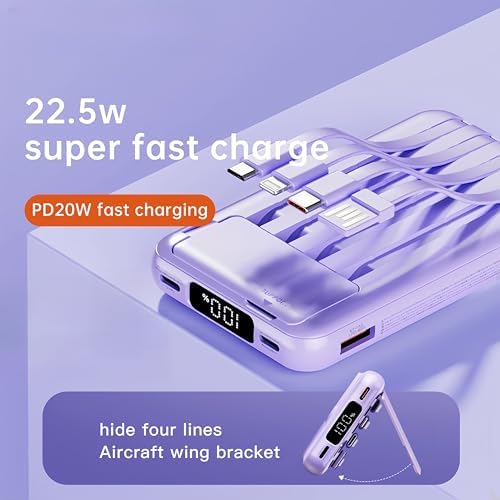 RCHL Mag Safe Portable Charger with 10,000 m Ah Capacity – 5-in-1 Fast Charging Power Bank Featuring Built-in Cables, LED Display, and Foldable Stand for i Phone 16/15/14/13 & Samsung Galaxy S25/S24 – Ultimate Convenience for On-the-Go Power Solutions