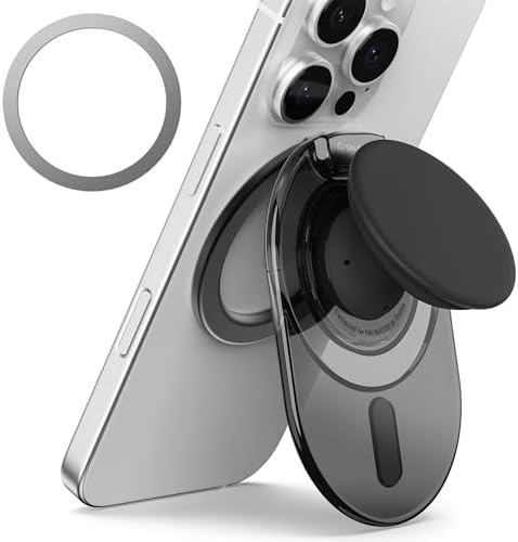 Maximize Your Smartphone Utility with the Sinjimoru Mag Safe-Compatible Phone Grip Stand – 3000 G Kickstand for i Phone 12 to 16, Includes Adaptor Ring for Effortless Hands-Free Use, Stylish Clear Black Design for Modern Aesthetics