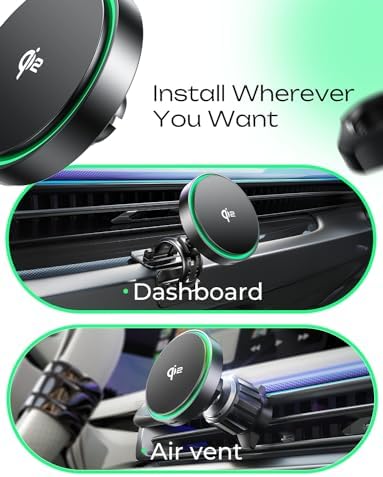 LISEN Qi2 15 W Mag Safe Car Charger & Mount – Ultra-Fast Magnetic Wireless Charging for i Phone 16 Pro Max Plus, 15, 14, 13, 12 – Secure Air Vent/Dashboard Holder for Effortless Navigation and Enhanced Compatibility