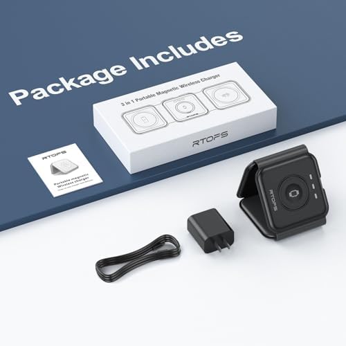RTOPS 3-in-1 Magnetic Wireless Charging Station for i Phone, Apple Watch, and Air Pods – Compact Ga N Travel Charger with Enhanced Speed and Compatibility for i Phone 16/15/14/13/Pro/Max, Air Pods 4/3/2/Pro – All-in-One Solution for Ultimate Convenience and Efficiency