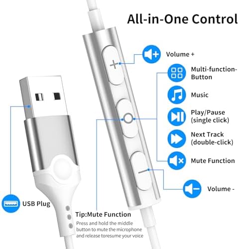 Ultra-Comfort USB Earbuds with Microphone for PC – 7.5 FT Wired Headset for Laptops, Perfect for Zoom Meetings and Virtual Learning – Magnetic Stereo Earphones Compatible with Dell, HP, and Think Pad – Crisp Audio Clarity, Lightweight Design for All-Day Use – Quick Volume Control for Effortless Communication – Tangle-Free Solution for Neat Workspaces – Boost Your Productivity with Enhanced Sound Experience