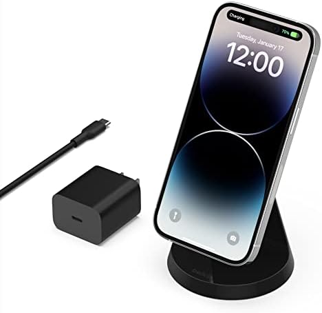 Belkin Magnetic Wireless Charging Stand – Ultra-Fast Mag Safe Charger for i Phone 12, 13, and 14 – Effortless Magnetic Alignment & Integrated Power Supply – Stylish White Design for Modern Environments – Streamlined Wireless Charging Solution for Enhanced User Experience and Aesthetic Appeal