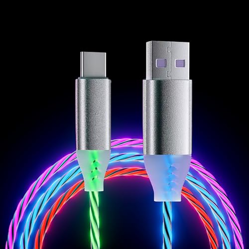 Ultra-Durable 6.6 ft USB Type C Charging Cable with RGB LED Light – 3 A QC3.0 Fast Charger for Galaxy S20, Note 20 & Nintendo Switch – Stylish and Functional Power Solution for Home or Office Use