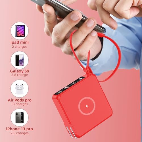 Ultimate 10,000 m Ah Portable Charger with Built-in Cables & AC Plug – PD 22.5 W Fast Wireless Power Bank for i Phone 16/15/14, Samsung S23/S22, Android Devices – Effortless Charging Anytime, Anywhere