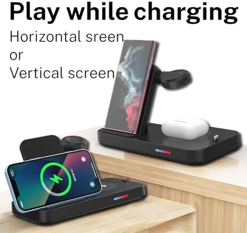 Ultimate 6-in-1 Wireless Charging Dock for i Phone 16/15/14/13, Apple Watch Series, Air Pods Pro – Super-Fast Qi-Certified Charging Station with QC3.0 Adapter for Seamless Device Compatibility and Safety Features – Perfect for Home and Travel Use