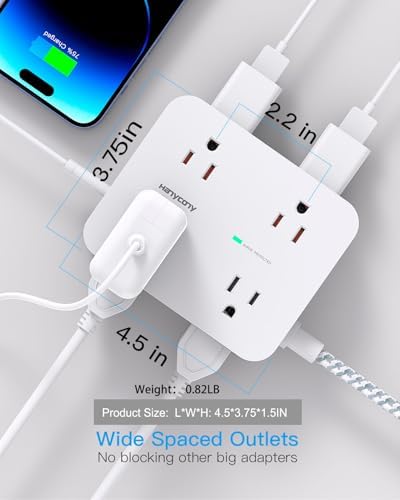 HANYCONY 6 ft Surge Protector Power Strip with 8 Outlets & 2 USB-C Ports – Essential College Dorm Extension Cord with Space-Saving Flat Plug for Fast Charging and Device Safety – Perfect for Home Office and Tech Needs