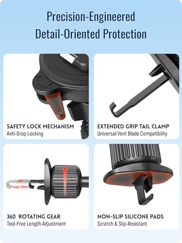 sincetop Car Phone Mount with Instant Quick Release Series Q[Quad] – 360° Adjustable Dashboard Phone Holder, One-Second Detach, Compatible with iPhone/Samsung – Enhanced Compatibility and Speed