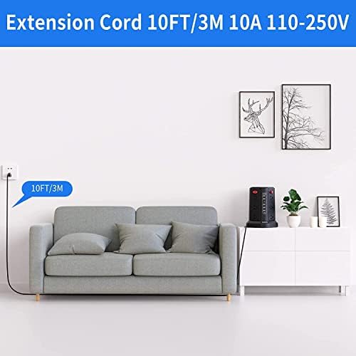 PASSUS Surge Protector Power Strip Tower with 12 AC Outlets and 5 High-Speed USB Ports – 10 FT Extension Cord with Overload Protection and Built-In Night Light for Home Office and Dorm Room – Sleek Black Design for Ultimate Charging Efficiency