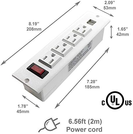Sleek Recessed Power Strip with Dual USB Ports – Flush Mount Desktop Outlet for Effortless Power Access in Kitchen, Office, or Conference Room – Ultimate Surge Protection and Fast Charging Solution for Modern Spaces