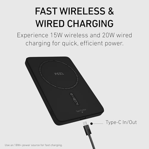 Magnetic Ultra Slim Wireless Power Bank – PEEL 5,000 m Ah Charger for i Phone 16/15/14/13/12 – Fast 15 W Wireless & 20 W USB-C Charging, Lightweight & Portable Design for Effortless On-the-Go Power – Secure Magnetic Grip for Mag Safe Devices – Minimalist Accessory for Seamless Charging Experience
