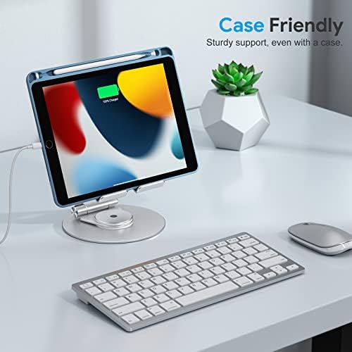 OMOTON 360-Degree Rotating Tablet Stand – Adjustable and Foldable i Pad Holder for Ultimate Versatility in Drawing and Viewing – Compatible with i Pad Pro, Air, Mini, and More – Modern Silver Design for Enhanced Workspace Aesthetics and Productivity