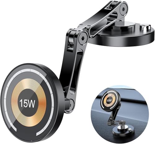 Mag-Safe 15 W Wireless Car Charger Mount – Premium Magnetic Dashboard Phone Holder with 360° Rotation for i Phone 16/15/14/13/12 & Samsung Devices – Fast Charging & Sleek Design for Enhanced Driving Convenience