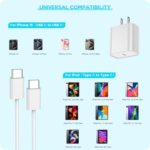 Boost Device Powering with the Apple i Phone 16/15 Fast Charge Essentials Set – MFi Certified 20 W USB-C Blocks & 6 FT Cables in Eye-Catching Purple for Unmatched Charging Speed – Ideal for i Phone 16/15 Series and i Pad with Advanced Durability and Flexibility