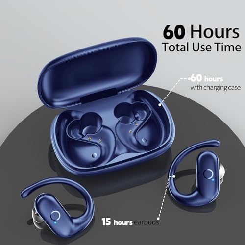 Revolutionary Bluetooth 5.3 Wireless Earbuds – Ultra-Lightweight Noise-Cancelling Headphones with Deep Bass for Sports Enthusiasts – Waterproof Design with Secure Ear Hooks for Running, Biking, and Climbing – Unmatched 60 Hours Playtime in Sleek Black Finish