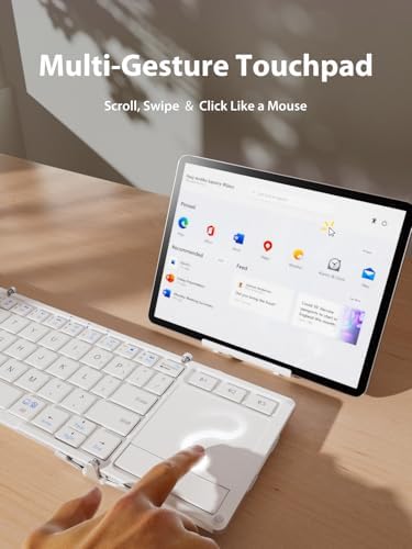 Ultra-Portable i Clever Bluetooth Keyboard with Touchpad – Sleek Foldable Design, Durable Metal Body, USB-C Charging, Multi-Device Compatibility for i Pad, i Phone, Android & Windows – Perfect for Travelers and Professionals in Silver White