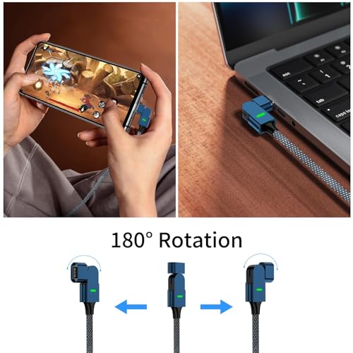 High-Speed 180° Rotatable Magnetic USB C Charging Cable – 100 W PD & 5 A Power for i Phone 15/14/13 & Mac Book Pro – Durable Nylon Braided 3-Pack of 6.6 ft Cables for Ultimate Flexibility – Elevate Your Charging with Secure Magnetic Connection & Optimal Angle Adjustability