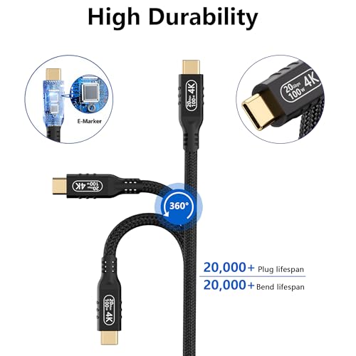 Ultra-Fast USB C Cable 3.2 Gen 2 – 16.5 ft Type C to Type C, 20 Gbps Data Transfer, 100 W PD Fast Charging, 4 K@60 Hz Video Output for Monitors – Versatile Connectivity for Laptops, Smartphones, and More