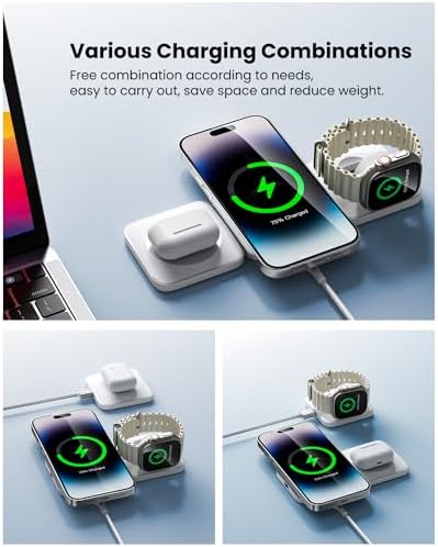 Magnetic 3-in-1 Detachable Wireless Charging Station for Apple Devices – Fast Charging Solution for i Phone 15/14/13/12, Air Pods Pro/2/3, and Apple Watch – Space-Saving, Portable Design for Effortless Device Management