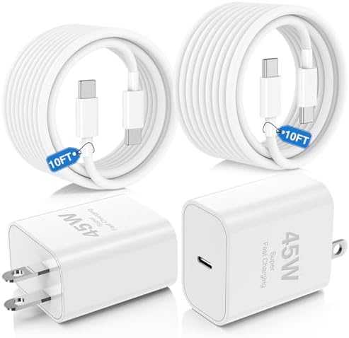Ultimate 45 W USB-C Fast Charging Bundle for i Phone 16/16 Pro Max & 15/15 Pro Max – Dual 10 FT MFi Certified Type C Cables Included, PD 3.0 Compatible for i Pad Pro, Mac Book M1/M2, Air Pods – Compact & Portable Power Solution