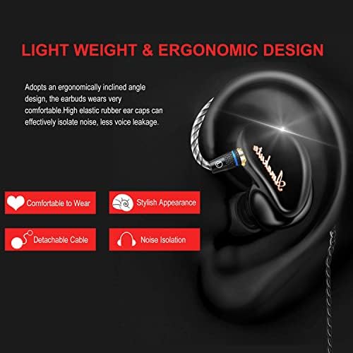 Professional TK300 In-Ear Monitor Headphones for Musicians – High-Fidelity 10 mm Dynamic Driver IEM Earphones with MMCX Detachable Cable (Black, No Mic) – Superior Sound Isolation & Comfort for Live Performances