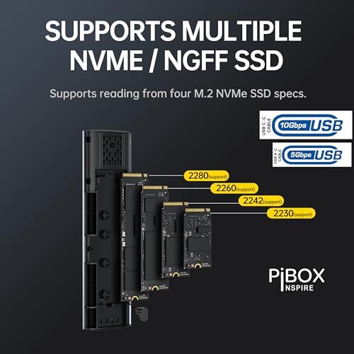 High-Speed Pibox India NVMe M2 Enclosure with Fan – USB 3.2 10 Gbps Tool-Free SSD Adapter for 2230/2242/2260/2280 M & B&M Keys – PCI-E NVMe Reader with Enhanced RTL9210 Performance and Heat Dissipation Solutions