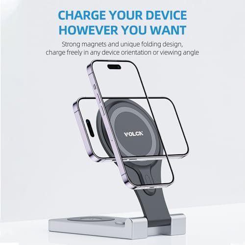 Revolutionize Your Charging Experience with the 3-in-1 Magnetic Wireless Charger – Foldable, Travel-Friendly Charging Station for i Phone 16/15/14/13/12, Apple Watch, and Air Pods – Mag Safe Compatible for Rapid Power-Up and Seamless Multi-Device Charging