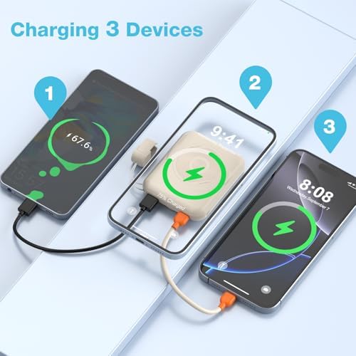 Compact Magnetic Power Bank for i Phone 12-16 | 5000 m Ah Slim Wireless Charger with 20 W Fast Charging, Detachable USB-C & i OS Cable, LED Display | Ultimate Portable Power Solution in Black