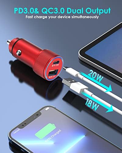 i Phone 14 Dual Port Fast USB C Car Charger | Apple MFi Certified 38 W Quick Charge Adapter with 2 Lightning Cables | Sleek Metal Design for Optimal Durability and Compatibility with i Phone 14, 13 Pro Max, Mini, 12, 11 & Air Pods | Reliable On-the-Go Power Solution for Busy Lifestyles