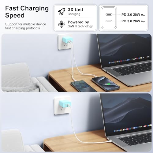 40 W Dual USB-C Fast Charging Block – Ultimate Portable Power Adapter for i Phone, i Pad, Samsung & More – 2-Pack for Effortless Multi-Device Charging – Rapidly Energize Your Gadgets Anywhere