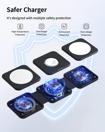 Magnetic Wireless Charging Station for i Phone 15/14/13/12 Pro Max & Apple Devices – Joy Geek 3-in-1 Fast Charger Pad for i Phone, Apple Watch Ultra 9-2, and Air Pods – Compact Design with Enhanced Compatibility and Secure Magnetic Alignment