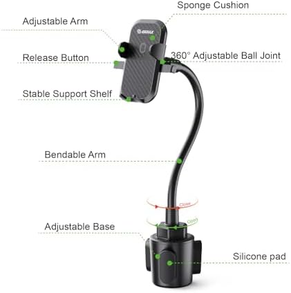 Esoulk Secure Grip 360° Rotating Car Phone Holder with Strong Suction Cup & Adjustable Long Arm – Universal Compatibility for i Phone, Samsung, Android & GPS – Enhanced Safety & Convenience for Drivers