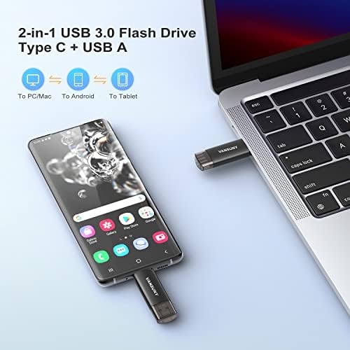 Vansuny 128 GB Type C Flash Drive – Versatile 2-in-1 OTG USB 3.0 & Type C Memory Stick for Effortless File Transfer Across Android, Mac, Tablets & PCs – Compact Dual Thumb Drive with Keychain for On-the-Go Convenience and High-Speed Data Access