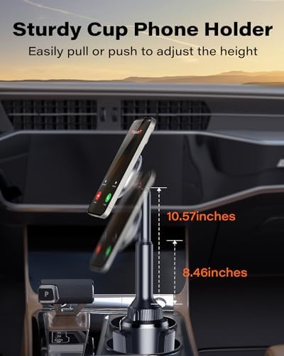 OQTIQ Mag Safe-Enhanced Car Phone Cup Holder – 360-Degree Rotating Long Arm Mount for i Phone 12-16 Series – Ultimate Hands-Free Navigation with Adjustable Viewing Angles for Safe Driving – Superior Stability & Easy Access to GPS, Music, and Calls – Ideal for Distraction-Free Journeys
