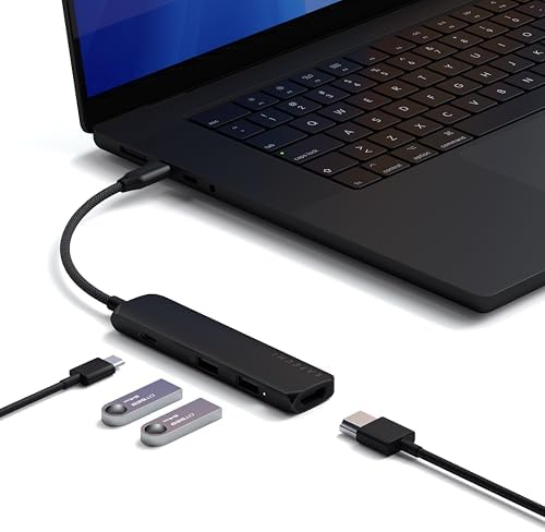 Satechi 4-in-1 USB-C Hub Multiport Adapter – Enhance Your Connectivity with 4 K HDMI Output, Dual USB 3.0 Ports, and a Sleek Black Design for Mac Book & Chromebook Users – Perfect for Remote Work and Media Streaming