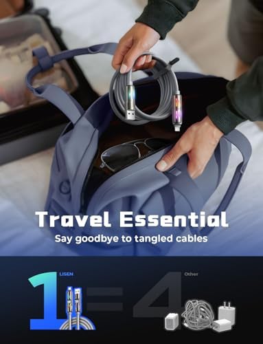 LISEN 240 W 4-in-1 USB C to Lightning Charging Cable – 10 FT Heavy-Duty Multi-Device Charger with LED Indicator for i Phone 16/15/14 Pro, Mac Book, i Pad, Samsung S25 & Nintendo Switch – Ultimate Flexibility and Fast Power Delivery