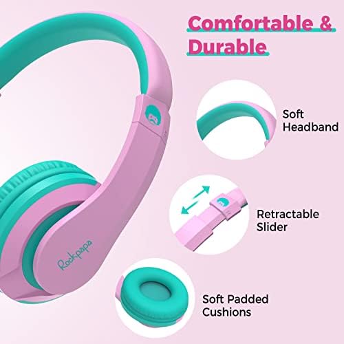 Rockpapa HS20 Kids Wired Headphones – Super Lightweight & Foldable Design with Integrated Microphone, Perfect for School, Travel & Entertainment – Compatible with Tablets & Smartphones, Stylish Black & Orange for Ages 3-15, Ideal for Learning, Play, and Hands-Free Communication