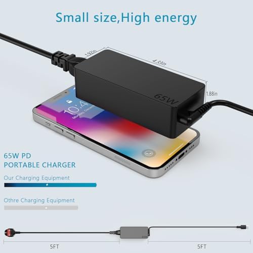High-Speed 65 W USB-C Charger for Lenovo Laptops | Compatible with Think Pad, Yoga & Chromebook Models | Fast Charging AC Adapter with Enhanced Safety Features | Universal Input 100-240 V | Efficient Power Cord for Think Book 14/15 & More | Reliable USB Type-C Power Supply for All Your Devices