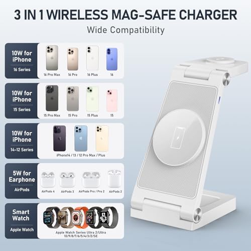 Innovative 3-in-1 Magnetic Wireless Charging Station – Premium Foldable Dock for i Phone 16/15/14/13/12, Apple Watch Ultra/Series 9-2, and Air Pods – Ultimate Travel-Friendly Power Hub with Superior Rapid Charging for Tech Savvy Professionals and On-the-Go Users