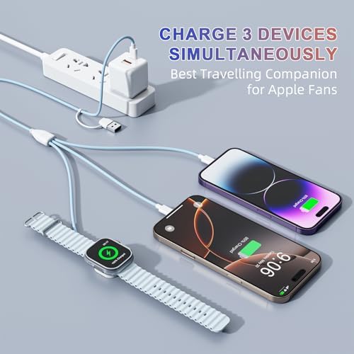 Universal 4-in-2 Travel Charging Cable – 6 FT Versatile Connector for Apple Watch, i Phone, Android Devices, i Pad & Air Pods – Stylish Pink Design for Effortless Portability – Fast Charging & Enhanced Compatibility for All Your Tech Needs – Essential Travel Accessory for Modern Device Users