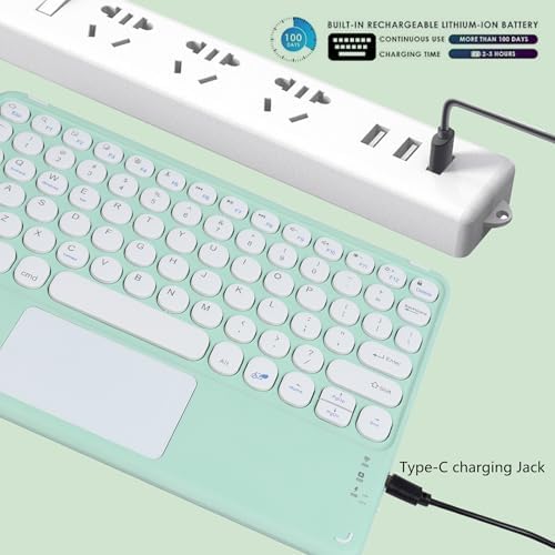 Ultra-Slim 10-Inch Wireless Bluetooth Keyboard with Touchpad – Rechargeable & Portable Universal Keyboard for i OS, Android & Windows Devices – Effortless Typing on the Go in Sleek White Finish