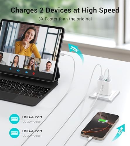 50 W Multiport USB Wall Charger Block – Dual Pack 5-Port Fast Charging Adapter with QC 3.0 Technology for i Phone 16/15/14 Pro Max, i Pad, Galaxy, Android – Compact & Safe Power Solution for Multi-Device Convenience