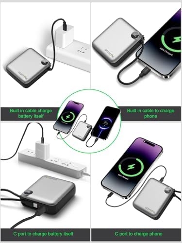 Compact 10,000 m Ah Power Bank with Integrated Charging Cable – 20 W PD Fast Charger for i Phone, Samsung, Google, Lenovo – Ultimate Travel-Ready Mini Portable Power Solution for On-the-Go Charging Needs