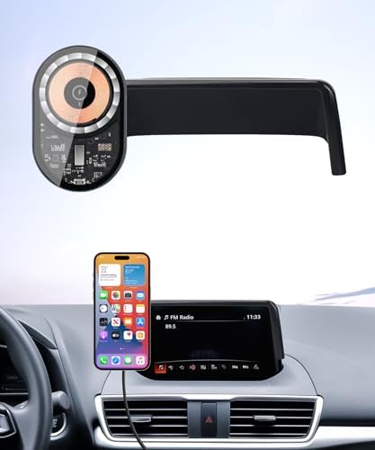 Wireless Charging car Phone Holder for Mazda 3 2014-2016/Mazda CX-3 2016-2021 Accessories 7 inch Screen Fixed Clip,360° Rotation car Phone Mount Compatible with MagSafe – Enhanced Compatibility and Speed