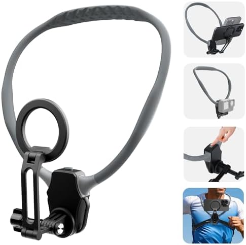 Beviliu Hands-Free Magnetic Neck Phone Holder for Seamless Content Creation – Ideal for Vloggers, Chefs, and Adventurers | Compatible with i Phone 12-16, Android, Go Pro, and Insta360 | Lightweight Adjustable Chest Strap for Comfort and Stability During POV Video Filming