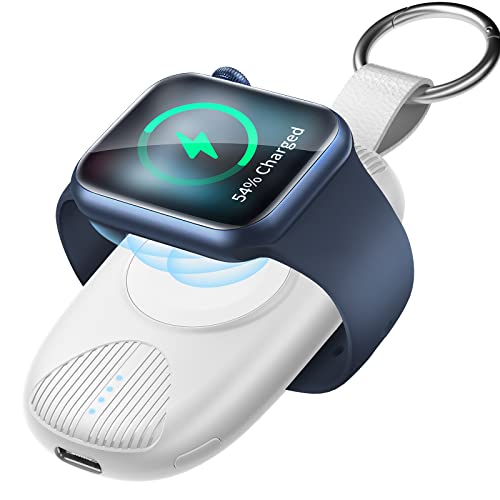 Magnetic Keychain Wireless Power Bank for Apple Watch – 1000 m Ah Portable Charger with 4 LED Indicators, Universal Compatibility for All Apple Watch Series, Effortless Charging Solution for Active Lifestyles