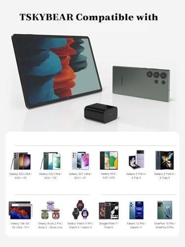 TSKYBEAR 2-Pack 45 W USB-C Super Fast Charger for Samsung Devices – Rapid Charging Solution with 6 ft Cable, Perfect for Galaxy S25/S24/S23/S22 Series, Note 20/10, and More – Enhanced Compatibility & Portability for On-the-Go Charging