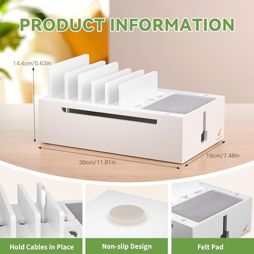 Pezin & Hulin Eco-Friendly Bamboo Charging Station – 10-Port USB Dock Organizer with 6 Cables, Enhanced Power Supply & Cable Management for Multi-Device Charging, Sleek Natural and Black Design for Homes and Offices